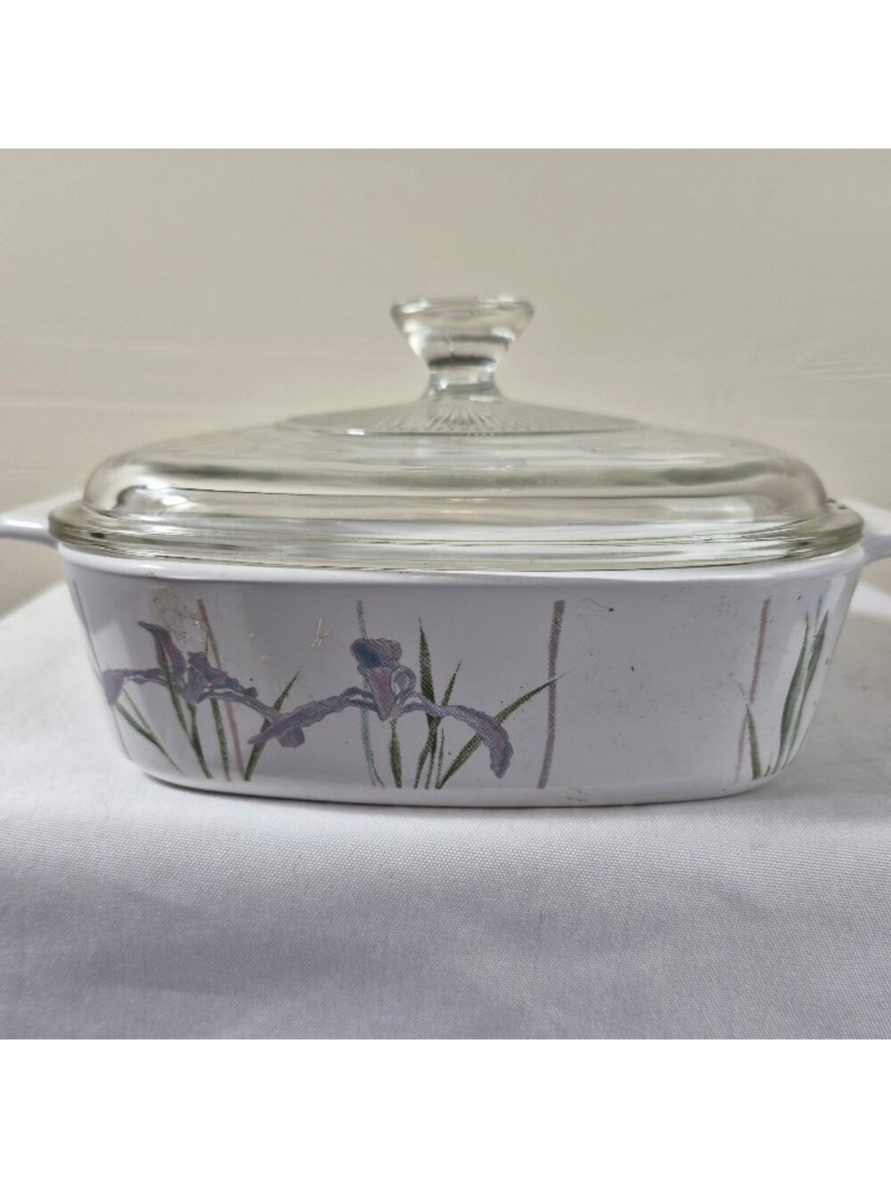 Vintage Corning Ware 1L Casserole Dish Shadow Iris Pattern A-1-B Glass Lid